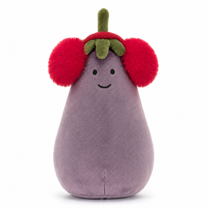 Red Earmuffs Eggplant Plush Toy – 17cm