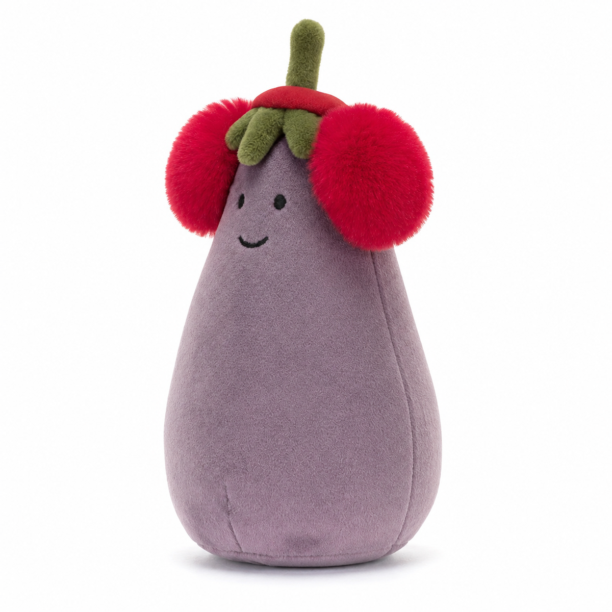 Red Earmuffs Eggplant Plush Toy – 17cm